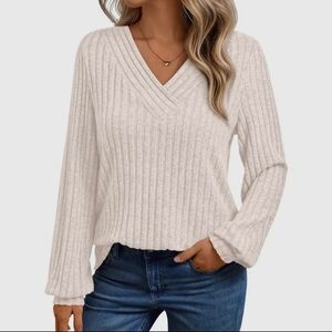 Women's Cream V-Neck Sweater